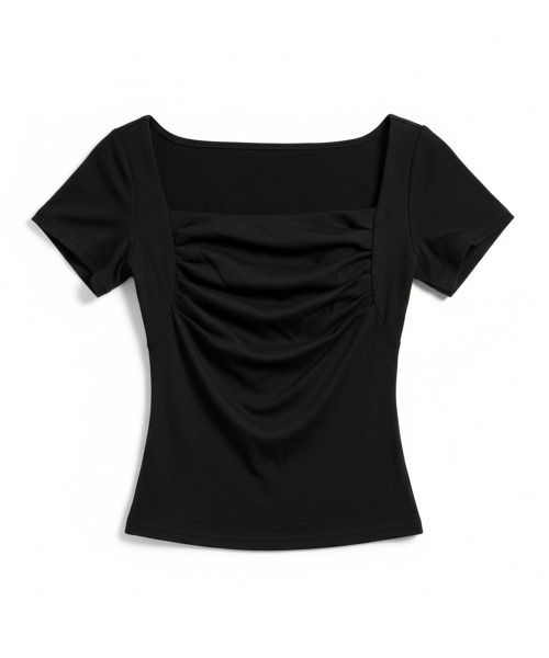 VIVID LADY(ビビッドレディー)の「スクエアネック ドレープ 半袖 Tシャツ(Tシャツ/カットソー・レディース・ホワイト/ブラック/グレー・FREE)」の9枚目の写真