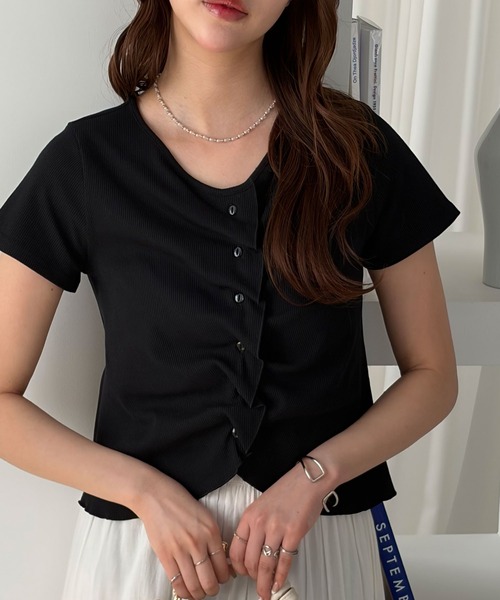 GeeRA(ジーラ)の「フリルギャザーカーディガントップス(Tシャツ/カットソー・レディース・ピンク/アイボリー/ブラック/杢グレー・LARGE/MEDIUM/X-LARGE)」の11枚目の写真