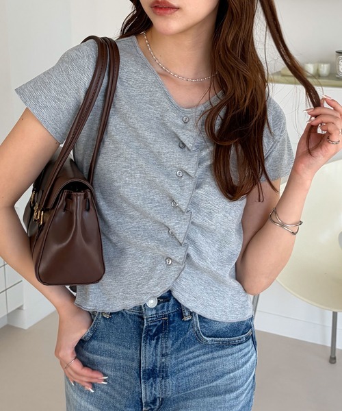 GeeRA(ジーラ)の「フリルギャザーカーディガントップス(Tシャツ/カットソー・レディース・ピンク/アイボリー/ブラック/杢グレー・LARGE/MEDIUM/X-LARGE)」の15枚目の写真