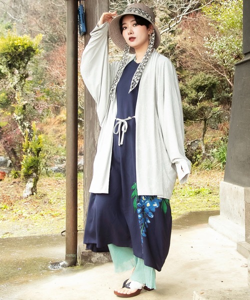 倭物やカヤ（ワモノヤカヤ）の「【倭物やカヤ】日覆UV羽織（カーディガン/ボレロ・レディース・スミクロ/ライトグレー/ネイビー・FREE）」の19枚目の写真