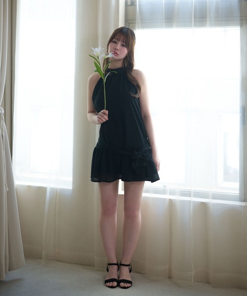 M DOLLY（エムドリー）の「Ribbon lulu chiffon mini dress / リボンルルシフォンミニドレス（ワンピース・レディース・ライトブルー/ブラック・S/M）」の2枚目の写真