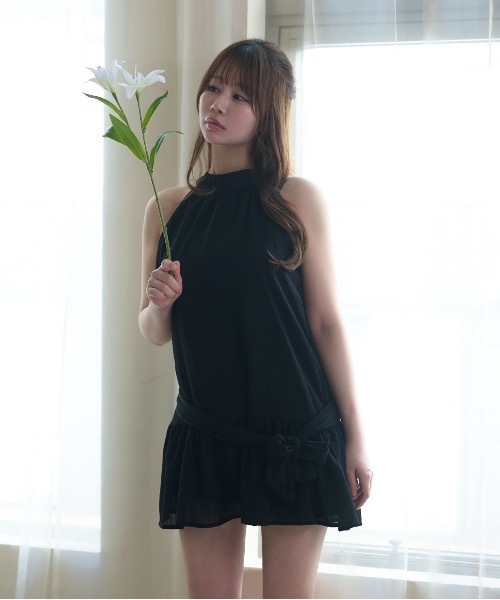 M DOLLY（エムドリー）の「Ribbon lulu chiffon mini dress / リボンルルシフォンミニドレス（ワンピース・レディース・ライトブルー/ブラック・S/M）」の5枚目の写真