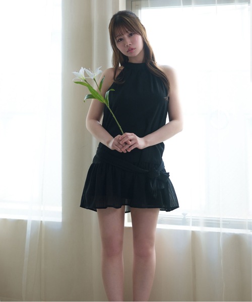M DOLLY（エムドリー）の「Ribbon lulu chiffon mini dress / リボンルルシフォンミニドレス（ワンピース・レディース・ライトブルー/ブラック・S/M）」の6枚目の写真