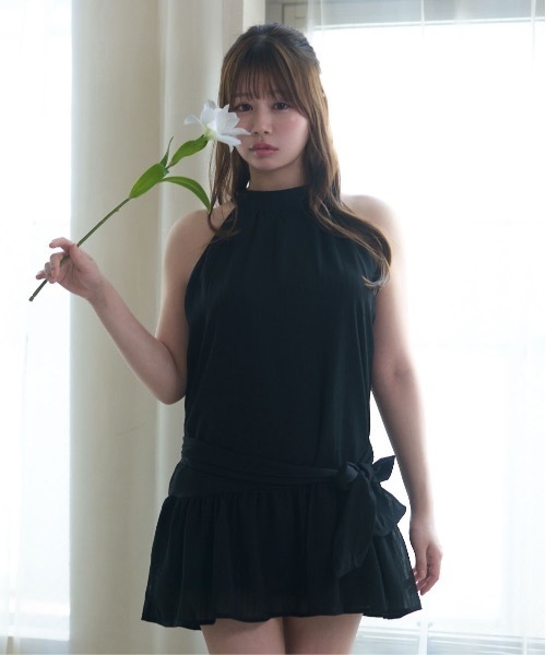 M DOLLY（エムドリー）の「Ribbon lulu chiffon mini dress / リボンルルシフォンミニドレス（ワンピース・レディース・ライトブルー/ブラック・S/M）」の7枚目の写真