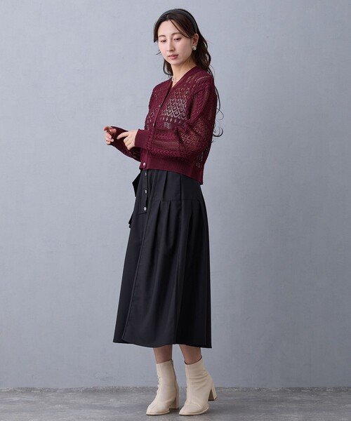 NICOLE CLUB(ニコル クラブ)の「編地切り替えカーディガン(カーディガン/ボレロ・レディース・ピンク/ボルドー/オフホワイト・FREE)」の4枚目の写真