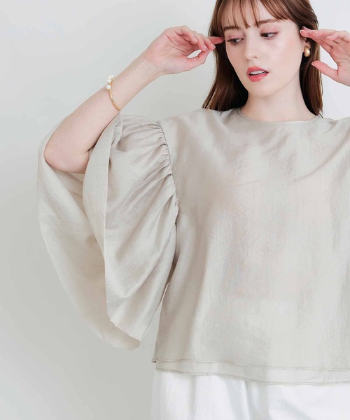 PICCIN PERLA(ピッチンペルラ)の「ダブルシアージュディブラウス(シャツ/ブラウス・レディース・グレイッシュベージュ/ブラック/オフホワイト・M)」の3枚目の写真