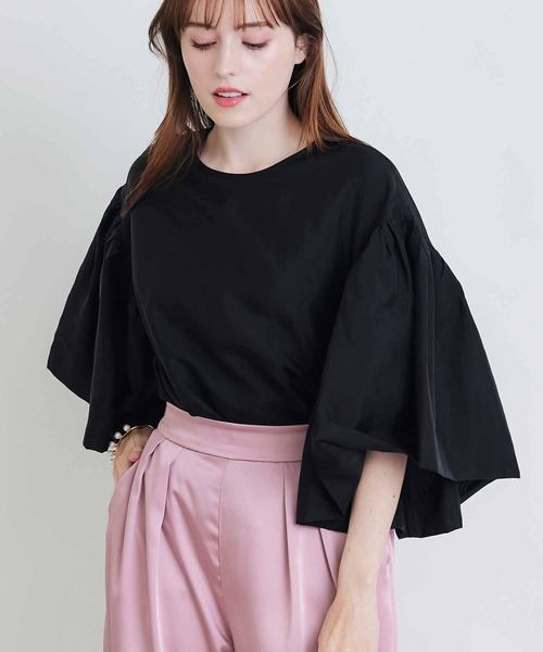 PICCIN PERLA(ピッチンペルラ)の「ダブルシアージュディブラウス(シャツ/ブラウス・レディース・グレイッシュベージュ/ブラック/オフホワイト・M)」の2枚目の写真