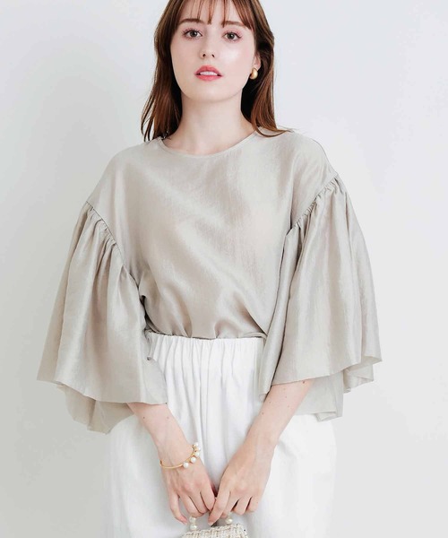 PICCIN PERLA(ピッチンペルラ)の「ダブルシアージュディブラウス(シャツ/ブラウス・レディース・グレイッシュベージュ/ブラック/オフホワイト・M)」の7枚目の写真