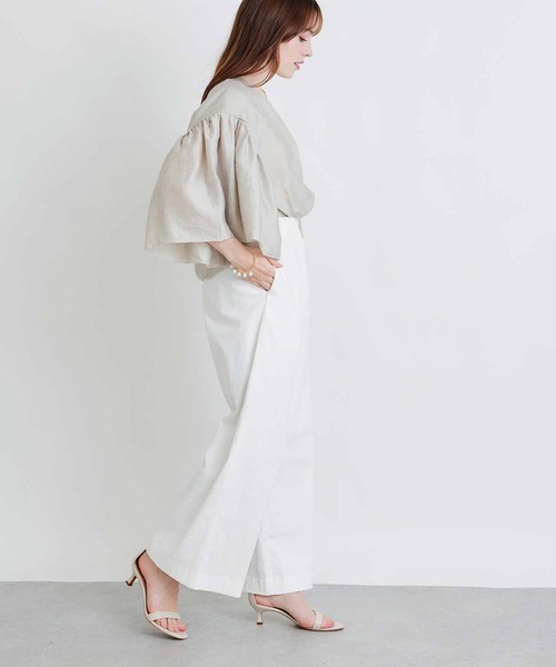 PICCIN PERLA(ピッチンペルラ)の「ダブルシアージュディブラウス(シャツ/ブラウス・レディース・グレイッシュベージュ/ブラック/オフホワイト・M)」の9枚目の写真