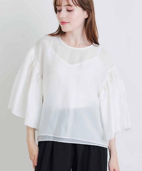 PICCIN PERLA(ピッチンペルラ)の「ダブルシアージュディブラウス(シャツ/ブラウス・レディース・グレイッシュベージュ/ブラック/オフホワイト・M)」の20枚目の写真