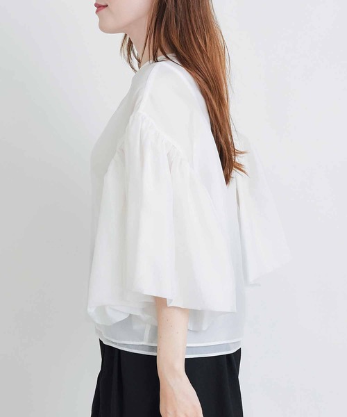 PICCIN PERLA(ピッチンペルラ)の「ダブルシアージュディブラウス(シャツ/ブラウス・レディース・グレイッシュベージュ/ブラック/オフホワイト・M)」の18枚目の写真