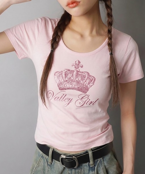 半袖Tシャツ/ピンクラメクラウン/平成ギャル（Tシャツ/カットソー