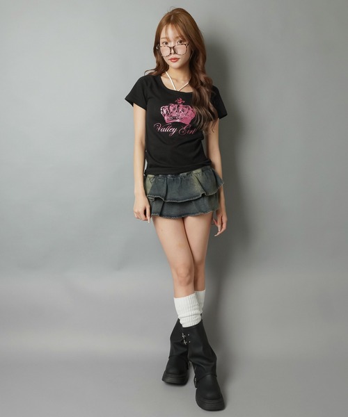 SPINNS(スピンズ)の「半袖Tシャツ/ピンクラメクラウン/平成ギャル(Tシャツ/カットソー・レディース・ピンク/ブラック・ONESIZE)」の9枚目の写真