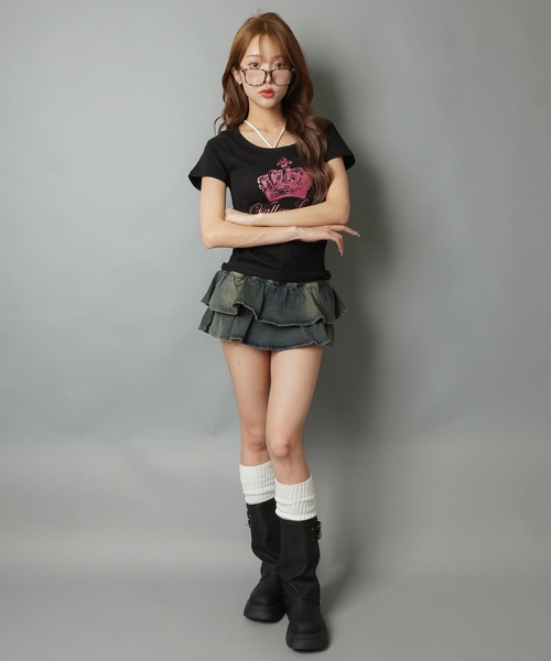 SPINNS(スピンズ)の「半袖Tシャツ/ピンクラメクラウン/平成ギャル(Tシャツ/カットソー・レディース・ピンク/ブラック・ONESIZE)」の11枚目の写真