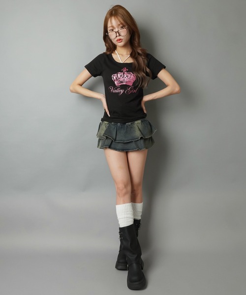SPINNS(スピンズ)の「半袖Tシャツ/ピンクラメクラウン/平成ギャル(Tシャツ/カットソー・レディース・ピンク/ブラック・ONESIZE)」の12枚目の写真