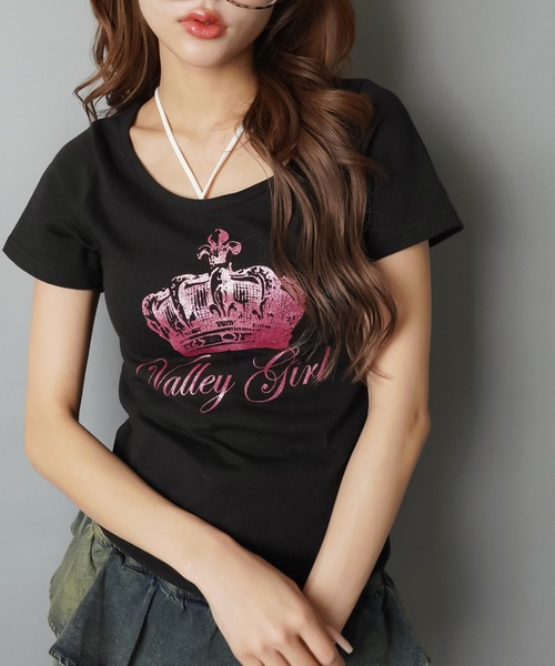 SPINNS(スピンズ)の「半袖Tシャツ/ピンクラメクラウン/平成ギャル(Tシャツ/カットソー・レディース・ピンク/ブラック・ONESIZE)」の4枚目の写真