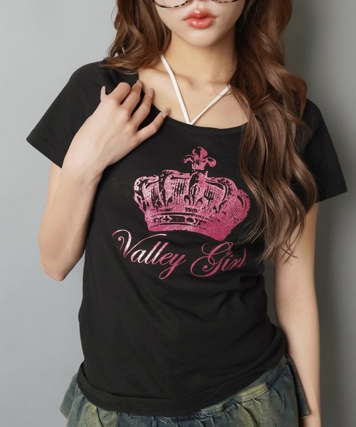 SPINNS(スピンズ)の「半袖Tシャツ/ピンクラメクラウン/平成ギャル(Tシャツ/カットソー・レディース・ピンク/ブラック・ONESIZE)」の3枚目の写真