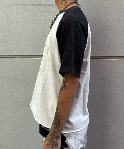 Never mind the XU（ネバーマインドザエックスユー）の「【Never mind the XU】star print raglan T-shirt / 【ネバーマインド ザ エックスユー】スタープリントラグラン半袖Tシャツ（Tシャツ/カットソー・メンズ・ホワイト/ブラック・M）」の14枚目の写真
