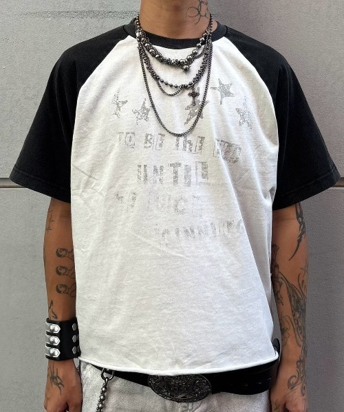 Never mind the XU（ネバーマインドザエックスユー）の「【Never mind the XU】star print raglan T-shirt / 【ネバーマインド ザ エックスユー】スタープリントラグラン半袖Tシャツ（Tシャツ/カットソー・メンズ・ホワイト/ブラック・M）」の13枚目の写真
