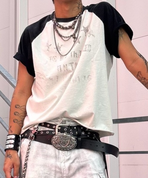 Never mind the XU（ネバーマインドザエックスユー）の「【Never mind the XU】star print raglan T-shirt / 【ネバーマインド ザ エックスユー】スタープリントラグラン半袖Tシャツ（Tシャツ/カットソー・メンズ・ホワイト/ブラック・M）」の8枚目の写真