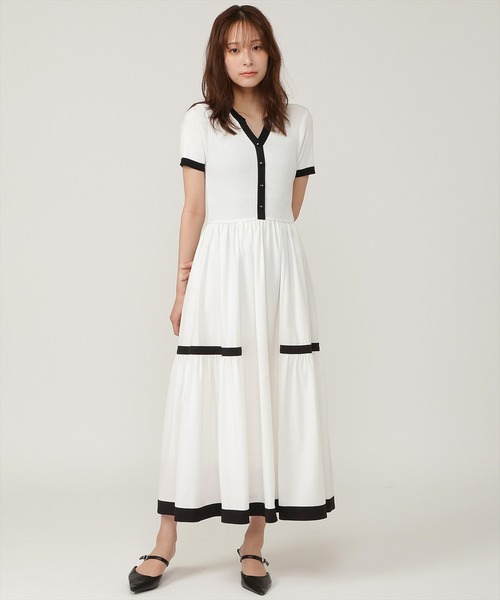 ラメ入り配色ドッキングワンピース（ワンピース）｜AND COUTURE
