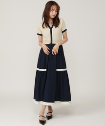 ラメ入り配色ドッキングワンピース