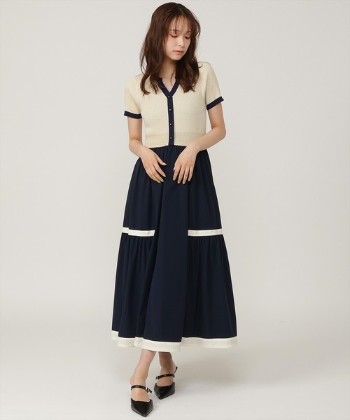 AND COUTURE(アンドクチュール)の「ラメ入り配色ドッキングワンピース(ワンピース・レディース・ブラック/ピンク/ホワイト/ネイビー/ベージュ・FREE)」の4枚目の写真