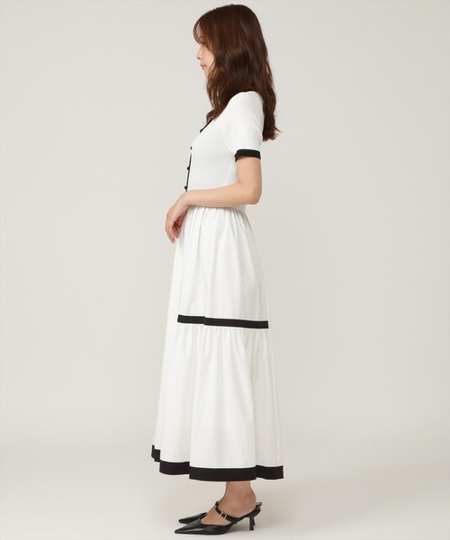AND COUTURE(アンドクチュール)の「ラメ入り配色ドッキングワンピース(ワンピース・レディース・ブラック/ピンク/ホワイト/ネイビー/ベージュ・FREE)」の6枚目の写真