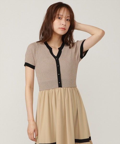 AND COUTURE(アンドクチュール)の「ラメ入り配色ドッキングワンピース(ワンピース・レディース・ブラック/ピンク/ホワイト/ネイビー/ベージュ・FREE)」の21枚目の写真