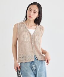 【セットアップ対応】透かし編みニットベスト