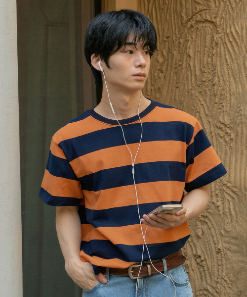 WEDNESDAY OASIS（ウェンズデーオアシス）の「メロンストライプ半袖Tシャツ_ORANGE(WB6TP26)（Tシャツ/カットソー・メンズ・オレンジ・MEDIUM/LARGE）」の2枚目の写真