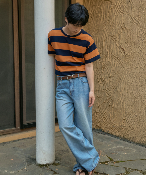 WEDNESDAY OASIS（ウェンズデーオアシス）の「メロンストライプ半袖Tシャツ_ORANGE(WB6TP26)（Tシャツ/カットソー・メンズ・オレンジ・MEDIUM/LARGE）」の3枚目の写真