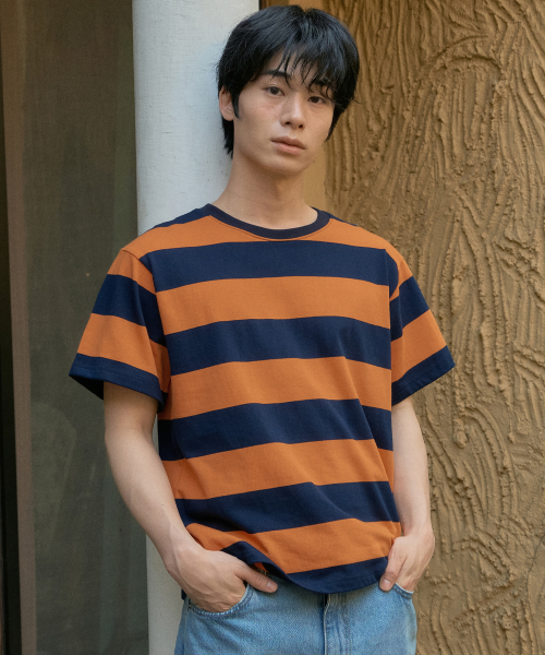WEDNESDAY OASIS（ウェンズデーオアシス）の「メロンストライプ半袖Tシャツ_ORANGE(WB6TP26)（Tシャツ/カットソー・メンズ・オレンジ・MEDIUM/LARGE）」の4枚目の写真