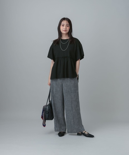 GLOBAL WORK(グローバルワーク)の「MATINEE LINE/カラミリネンライクワイドパンツ/670038(その他パンツ・レディース・ブラック×ホワイト/ベージュ/ブラウン系8・SMALL/MEDIUM/LARGE)」の4枚目の写真