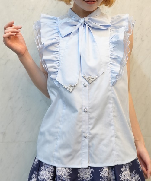 axes femme POETIQUE（アクシーズファムポエティック）の「チュールフリルノースリブラウス（シャツ/ブラウス・レディース・ホワイト/ブラック/サックスブルー・MEDIUM）」の8枚目の写真