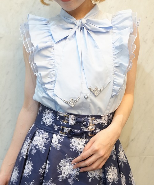 axes femme POETIQUE（アクシーズファムポエティック）の「チュールフリルノースリブラウス（シャツ/ブラウス・レディース・ホワイト/ブラック/サックスブルー・MEDIUM）」の10枚目の写真