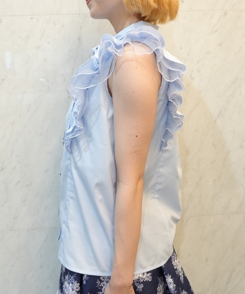 axes femme POETIQUE（アクシーズファムポエティック）の「チュールフリルノースリブラウス（シャツ/ブラウス・レディース・ホワイト/ブラック/サックスブルー・MEDIUM）」の11枚目の写真