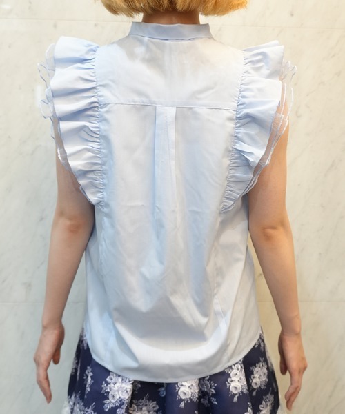 axes femme POETIQUE（アクシーズファムポエティック）の「チュールフリルノースリブラウス（シャツ/ブラウス・レディース・ホワイト/ブラック/サックスブルー・MEDIUM）」の12枚目の写真