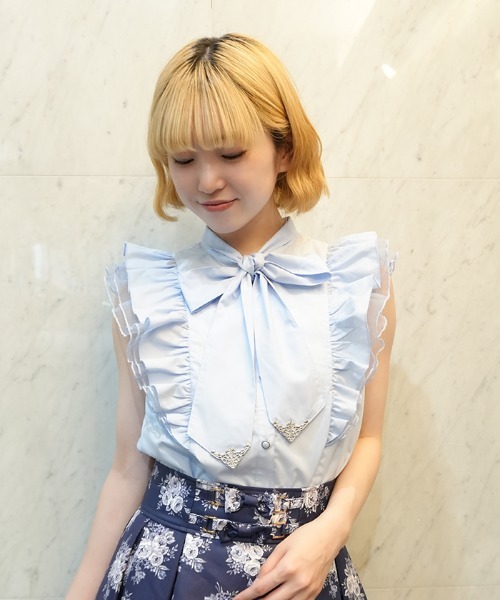 axes femme POETIQUE（アクシーズファムポエティック）の「チュールフリルノースリブラウス（シャツ/ブラウス・レディース・ホワイト/ブラック/サックスブルー・MEDIUM）」の13枚目の写真