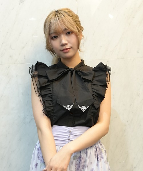 axes femme POETIQUE（アクシーズファムポエティック）の「チュールフリルノースリブラウス（シャツ/ブラウス・レディース・ホワイト/ブラック/サックスブルー・MEDIUM）」の14枚目の写真