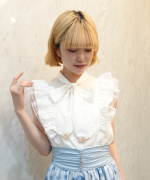 axes femme POETIQUE（アクシーズファムポエティック）の「チュールフリルノースリブラウス（シャツ/ブラウス・レディース・ホワイト/ブラック/サックスブルー・MEDIUM）」の15枚目の写真