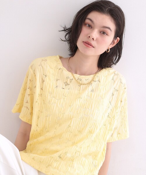 OPAQUE.CLIP(オペークドットクリップ)の「レースジャカードカットソー【洗濯機OK】(Tシャツ/カットソー・レディース・ホワイト/チャコールグレー/ブラウン系その他/イエロー系その他・38/42/40)」の4枚目の写真
