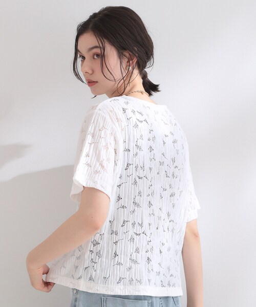 OPAQUE.CLIP(オペークドットクリップ)の「レースジャカードカットソー【洗濯機OK】(Tシャツ/カットソー・レディース・ホワイト/チャコールグレー/ブラウン系その他/イエロー系その他・38/42/40)」の8枚目の写真