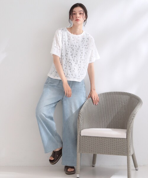OPAQUE.CLIP(オペークドットクリップ)の「レースジャカードカットソー【洗濯機OK】(Tシャツ/カットソー・レディース・ホワイト/チャコールグレー/ブラウン系その他/イエロー系その他・38/42/40)」の10枚目の写真