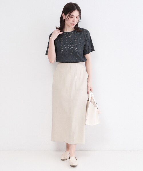 OPAQUE.CLIP(オペークドットクリップ)の「レースジャカードカットソー【洗濯機OK】(Tシャツ/カットソー・レディース・ホワイト/チャコールグレー/ブラウン系その他/イエロー系その他・38/42/40)」の13枚目の写真