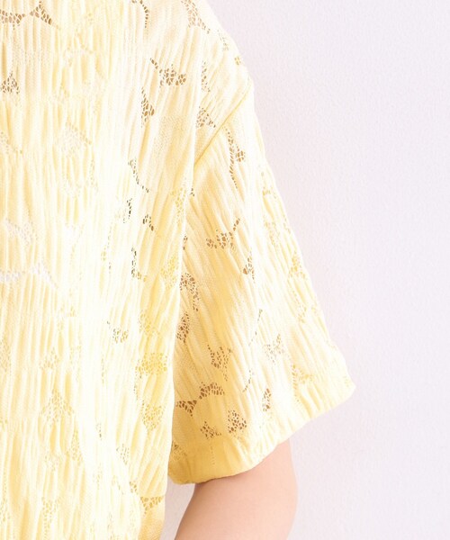 OPAQUE.CLIP(オペークドットクリップ)の「レースジャカードカットソー【洗濯機OK】(Tシャツ/カットソー・レディース・ホワイト/チャコールグレー/ブラウン系その他/イエロー系その他・38/42/40)」の6枚目の写真