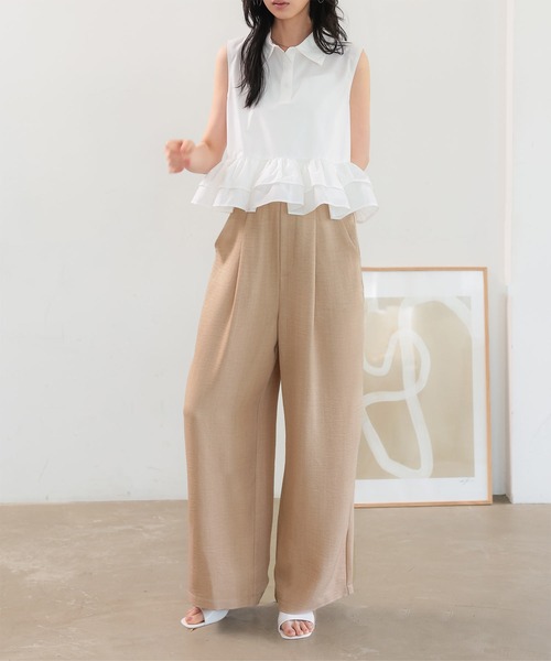 KOBE LETTUCE（コウベレタス）の「選べるサイズ さらとろ麻調ワイドパンツ（その他パンツ・レディース・ベージュ/ブラック/ブルー/グレー・L/M/PM）」の8枚目の写真