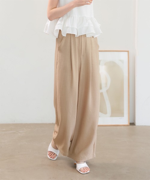 KOBE LETTUCE（コウベレタス）の「選べるサイズ さらとろ麻調ワイドパンツ（その他パンツ・レディース・ベージュ/ブラック/ブルー/グレー・L/M/PM）」の9枚目の写真