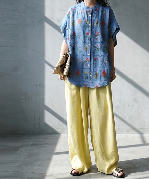 antiqua(アンティカ)の「バンドカラー 花柄 刺繍 シャツ(シャツ/ブラウス・レディース・ホワイト/ブルー/ブラック・ONESIZE)」の19枚目の写真