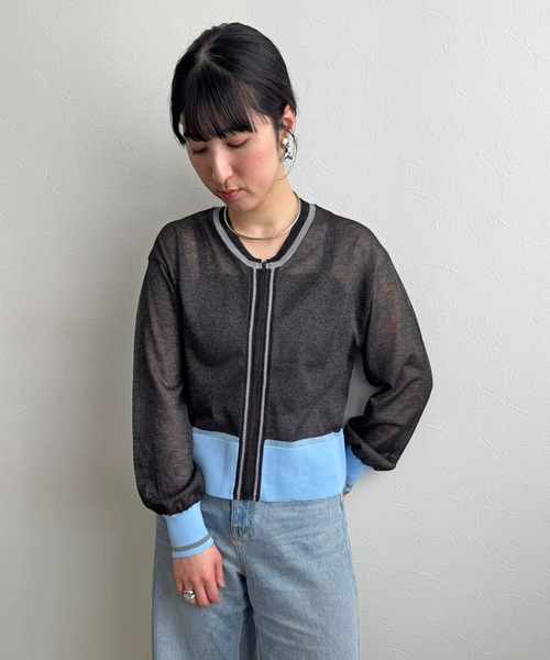 LHELBIE(レルビエ)の「シアーニットジップカーディガン(カーディガン/ボレロ・レディース・ブラック/ライトブルー/アイボリー・M)」の15枚目の写真